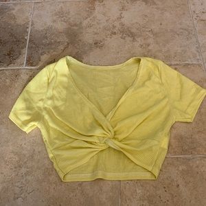 Lemon yellow cropped tie knot top